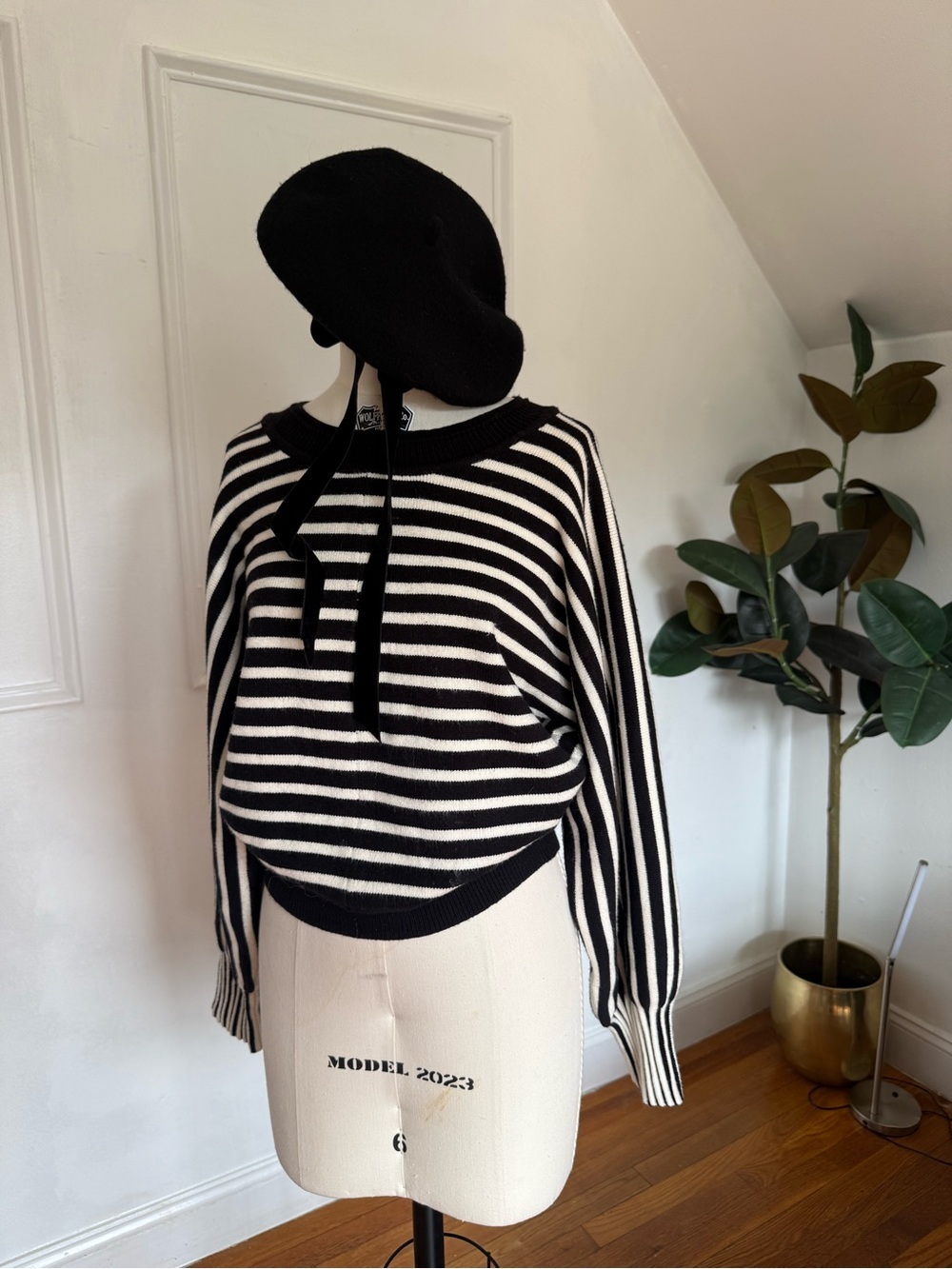 Lush Black and White Striped Crewneck Sweater